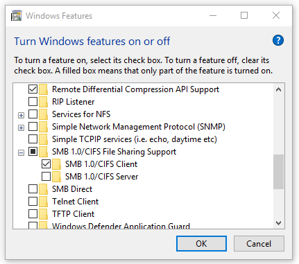 SMB 1.0/CIFS configuration